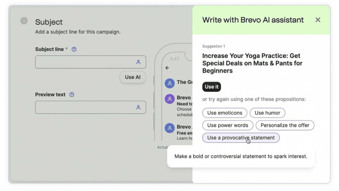 Screenshot of Brevo AI Assistant