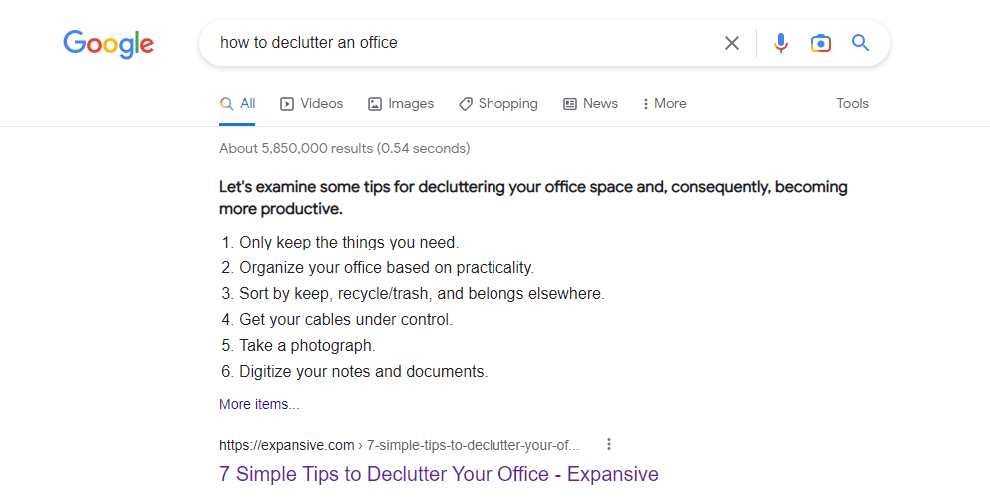 Google Search For Office Decluttering