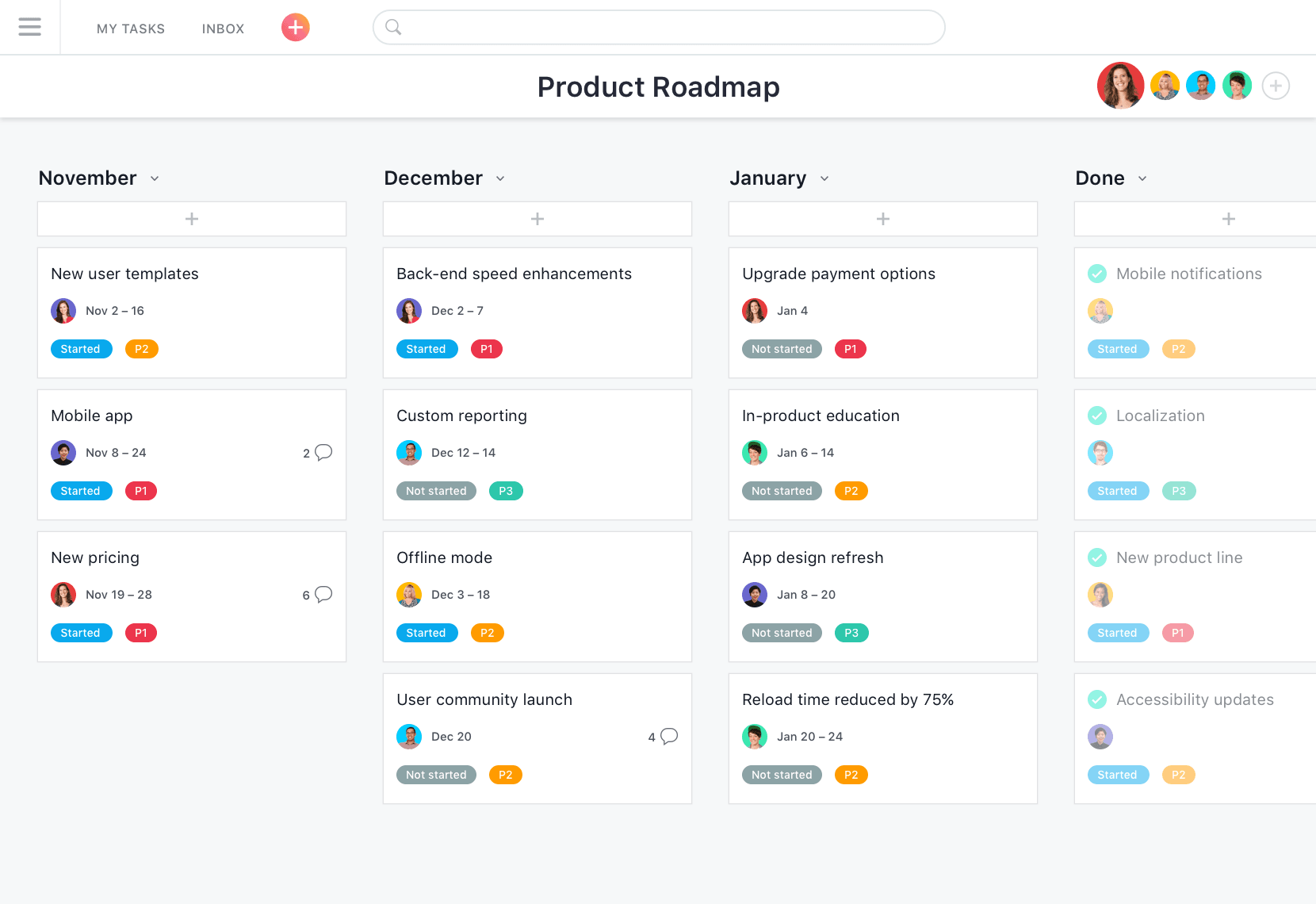 Asana Product Roadmap Web Development