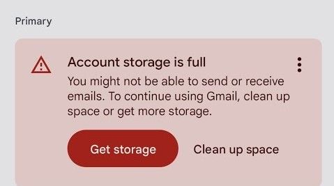 gmail account storage message